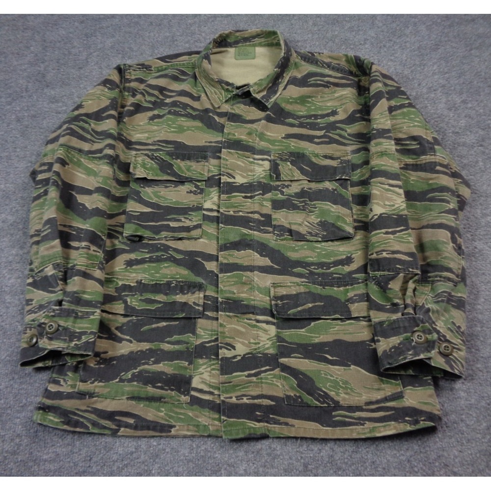 Vtg Tru-Spec Tiger Stripe Camo BDU Jacket Shirt Medium Green Military